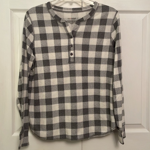 Cuddl Duds Warm Essentials Plaid Checkered Henley Thermal Top Gray White Large - Picture 4 of 9